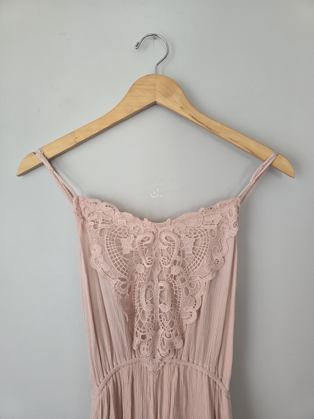 Cottage Core Pink Lace Neckline Maxi Dress Size XS